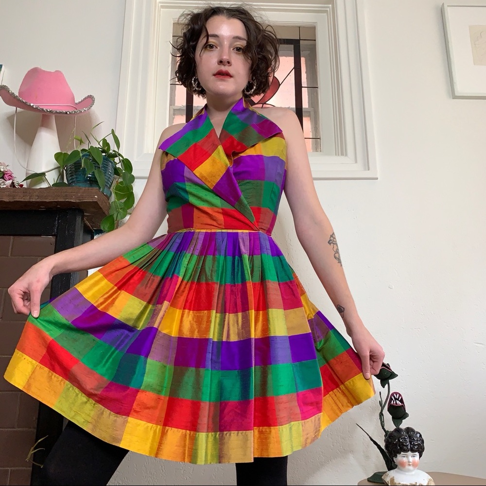 Vintage 1980s Colorful Halter Party Dress